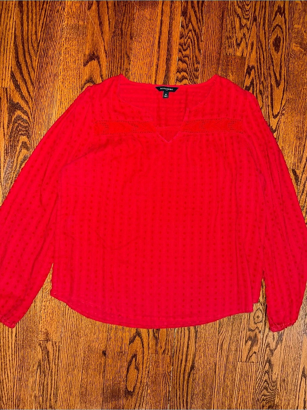 Banana Republic Polka Dot Long Sleeve Blouse in Red Size Medium